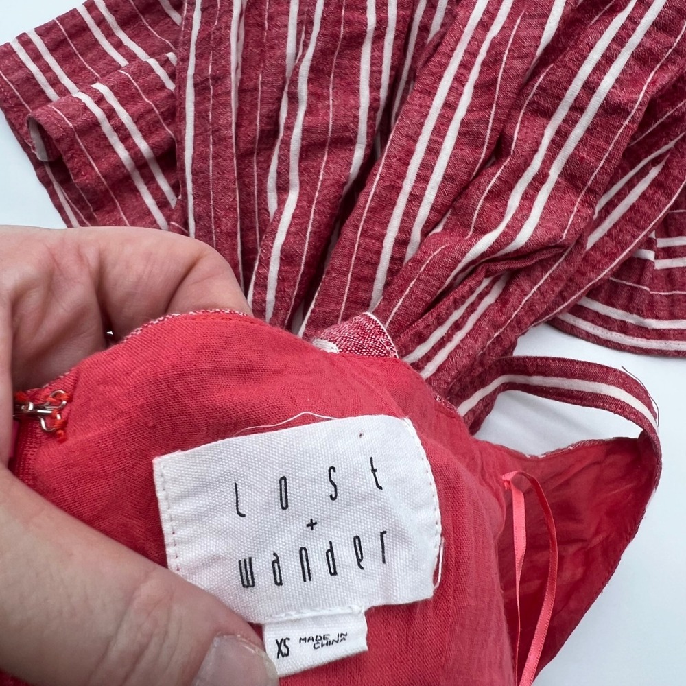 Lost + Wander Red White Striped Cotton Linen Wide Leg‎ Jumpsuit XS LRB70347 - Picture 11 of 11